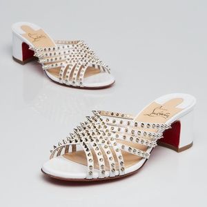 Christian Louboutin white leather studded slide sandals
